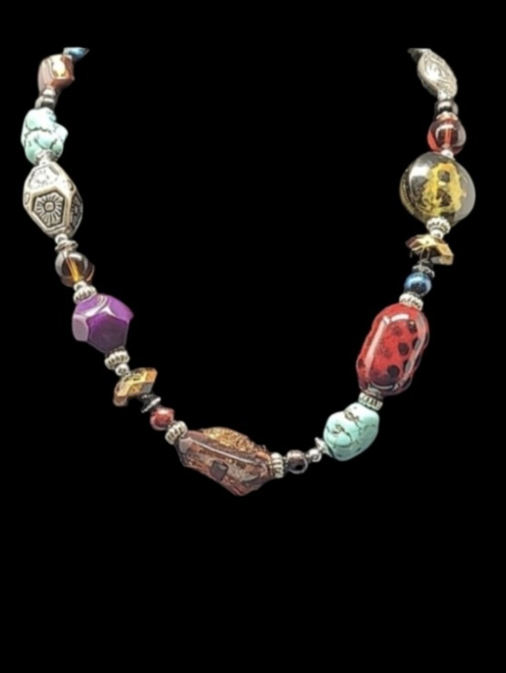 23" LARGE MULTI COLORED ACRYLIC, STONE, AND GLASS BEAD STATEMENT  NECKLA…